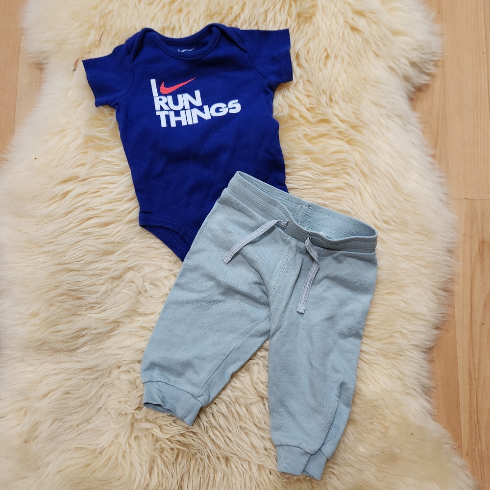 Nike Baby Blue Onesie and Pants Set